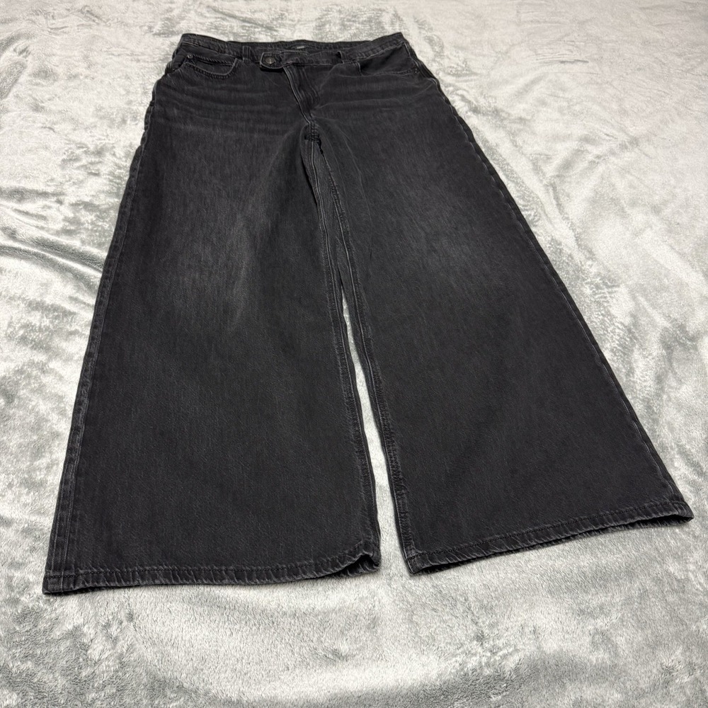 American Eagle Jeans Womens 12 Black Low Rise Baggy Wide Leg Boho Stretch
